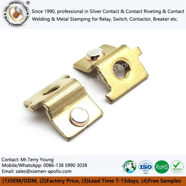 Stříbrné kontakty a mosazné lisované nýtované díly